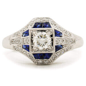 14 Karat White Gold Diamond | Sapphire Ring
