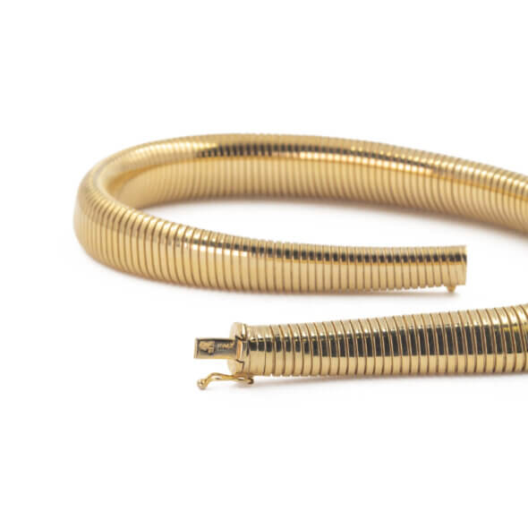 14 Karat Yellow Gold Retro Tapered Gas Pipe Necklace