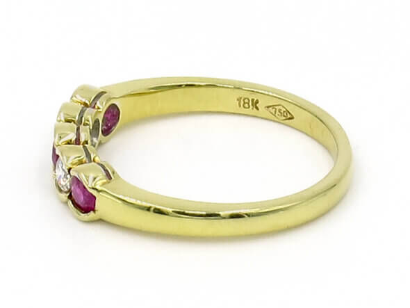 18 Karat Yellow Gold Ruby and Diamond Bezel Set Band