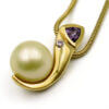 18 Karat Yellow Gold South Sea Pearl, Pink Diamond and Garnet Necklace side view