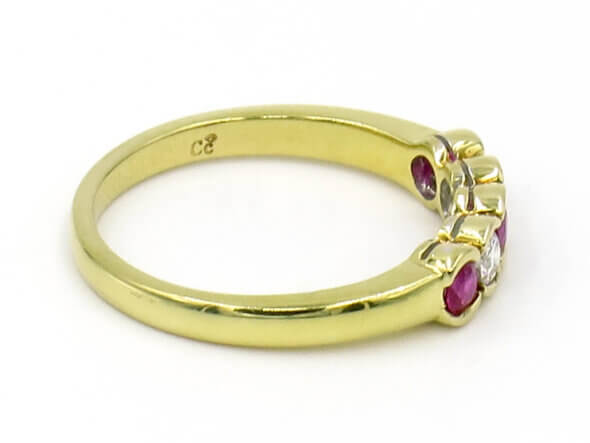 18 Karat Yellow Gold Ruby and Diamond Bezel Set Band