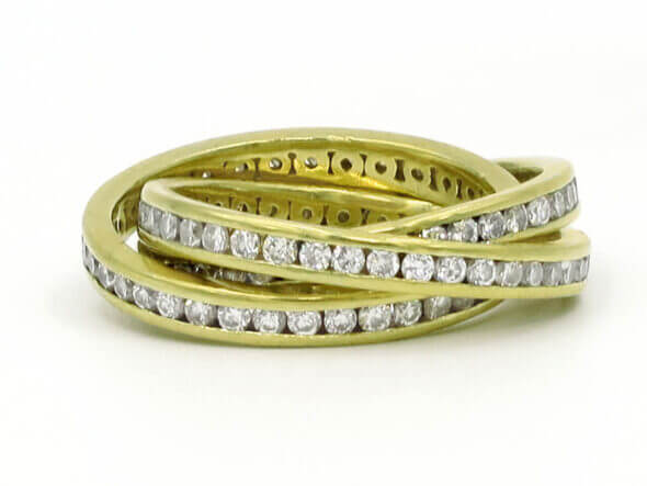 18 Karat Yellow Gold Channel Set Diamond Rolling Ring