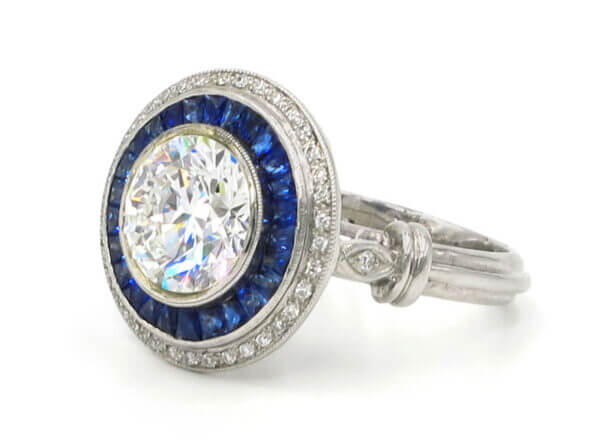 18 Karat White Gold Sapphire and Diamond Double Halo Semi Mount ONLY side view