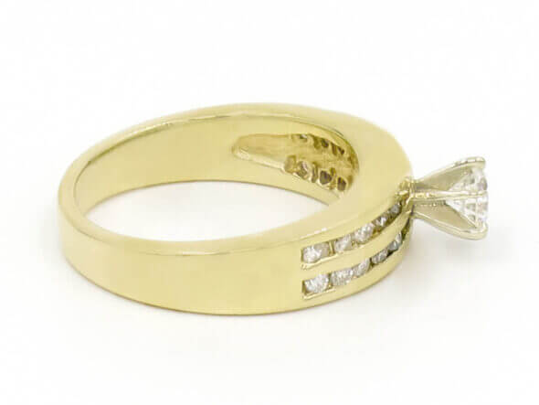 14 Karat Yellow Gold Double Channel Diamond Ring side view