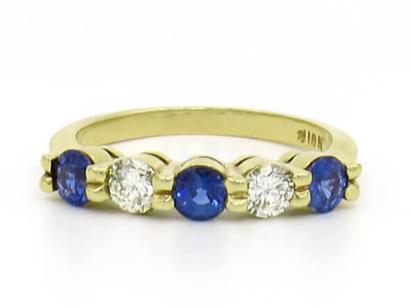 18 Karat Yellow Gold Five Stone Sapphire and Diamond Band