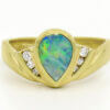 14 Karat Yellow Gold Pear Shaped Opal and Diamond Ring front view