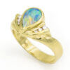 14 Karat Yellow Gold Pear Shaped Opal and Diamond Ring top view