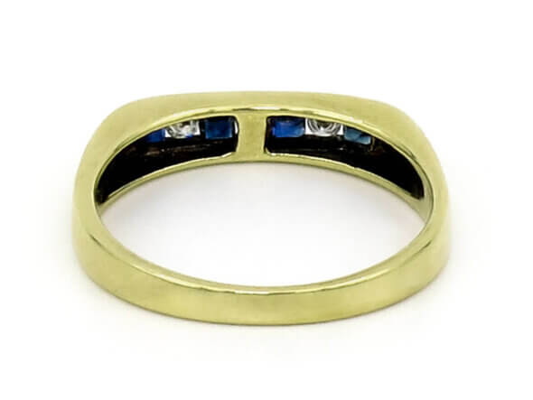 14 Karat Yellow Gold Sapphire and Diamond Squared Channel Band