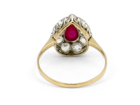 Platinum | 18 Karat Yellow Gold Cabochon Ruby and Diamond Teardrop