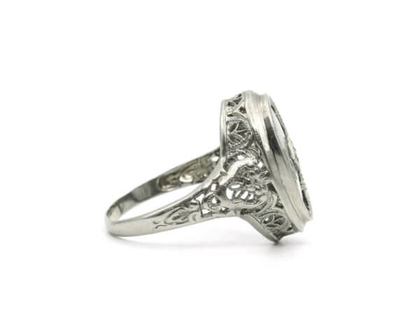 Carved Rock Crystal in 14k White Gold with Diamond