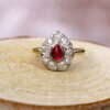 Platinum | 18 Karat Yellow Gold Cabochon Ruby and Diamond Teardrop