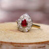 Platinum | 18 Karat Yellow Gold Cabochon Ruby and Diamond Teardrop