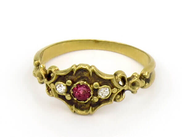 14 Karat Yellow Gold Ruby and Diamond Victorian Ring