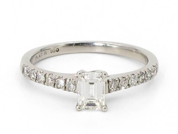 Platinum 0.54 Carat Emerald Cut Diamond Ring front view