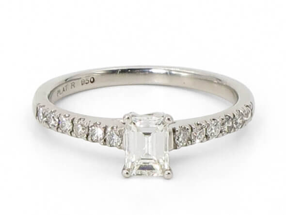 Platinum 0.54 Carat Emerald Cut Diamond Ring front view