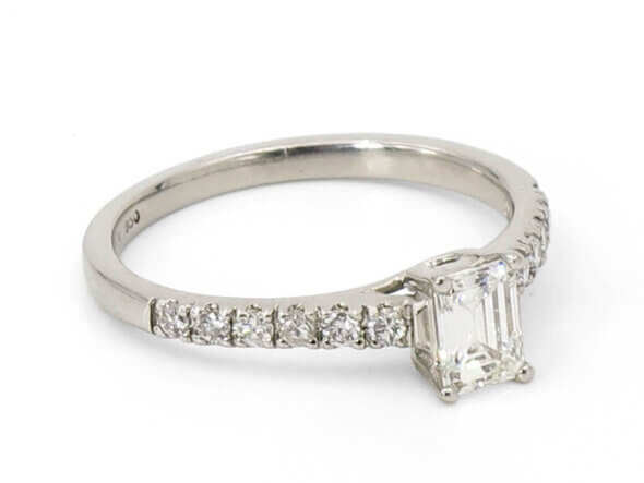 Platinum 0.54 Carat Emerald Cut Diamond Ring right side