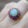 10 Karat Yellow Gold Victorian Opal and Pink Sapphire Halo Cocktail