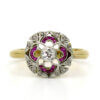 Platinum Topped 18 Karat Yellow Gold Ruby | Diamond Art Deco Ring