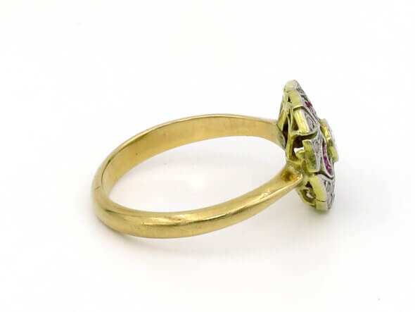 Platinum Topped 18 Karat Yellow Gold Ruby | Diamond Art Deco Ring
