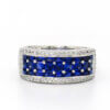 14 Karat White Gold Wide Diamond and Sapphire Band