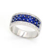 14 Karat White Gold Wide Diamond and Sapphire Band