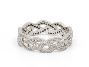 18 Karat White Gold Woven Diamond Band