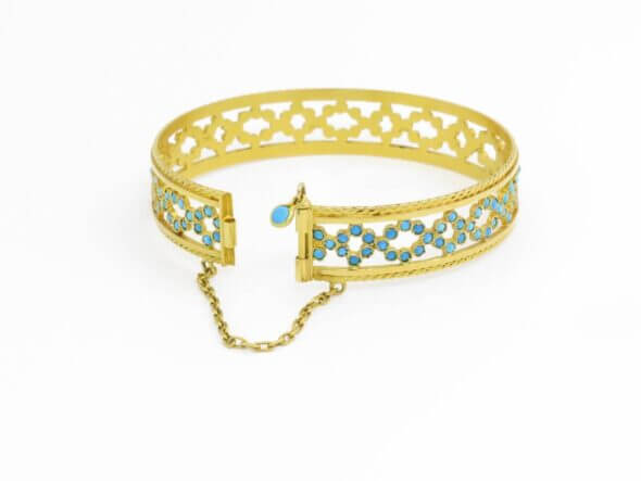 18 Karat Yellow Gold and Turquoise Cuff Bracelet