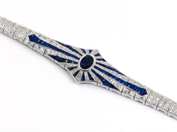 18 Karat White Gold Sapphire and Diamond Starburst Bracelet