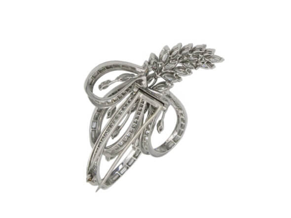 Platinum and Diamond Laykin et Cie Floral Brooch back view