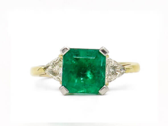 14 Karat Yellow Gold 2.62 Carat Emerald and Diamond Ring