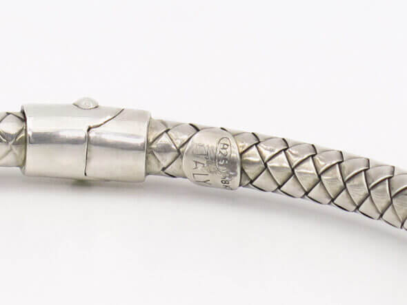 Silver and 18 Karat Yellow Gold Basket Weave Bracelet With Pavé Diamond End Caps stamped Italy