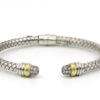 Silver and 18 Karat Yellow Gold Basket Weave Bracelet With Pavé Diamond End Caps back view