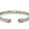 Silver and 18 Karat Yellow Gold Basket Weave Bracelet With Pavé Diamond End Caps back view