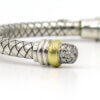 Silver and 18 Karat Yellow Gold Basket Weave Bracelet With Pavé Diamond End Caps