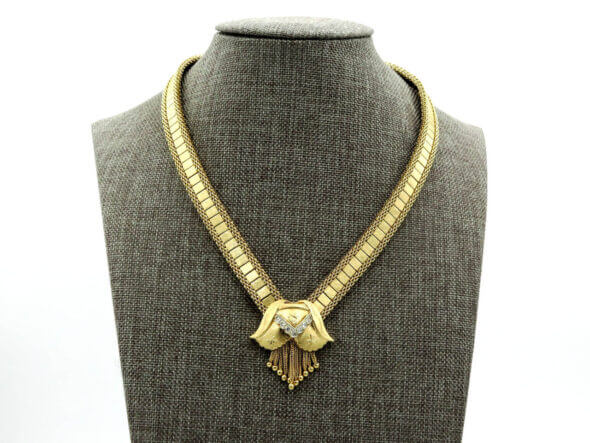 14 Karat Yellow Gold Diamond and Fringe Necklace