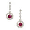 14 Karat White Gold Ruby and Diamond Halo Dangle Earrings