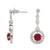 14 Karat White Gold Ruby and Diamond Halo Dangle Earrings