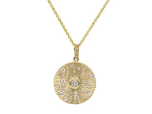 14 Karat Yellow Gold Diamond Set Disc Necklace