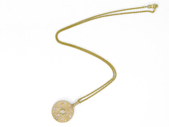 14 Karat Yellow Gold Diamond Set Disc Necklace