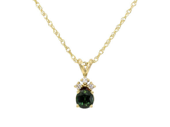 14 Karat Yellow Gold Green Sapphire and Diamond Necklace