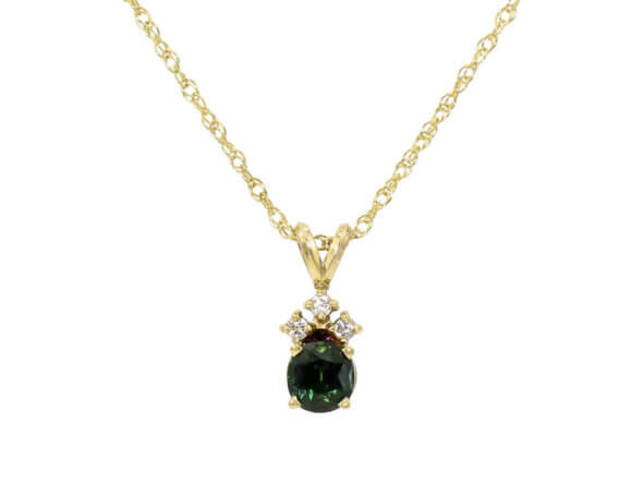 14 Karat Yellow Gold Green Sapphire and Diamond Necklace