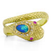 18 Karat Yellow Gold Snake ring with Opal | Diamonds front view