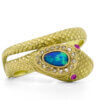 18 Karat Yellow Gold Snake ring with Opal and Diamonds