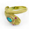 18 Karat Yellow Gold Snake ring with Opal | Diamonds side view