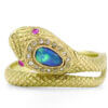 18 Karat Yellow Gold Snake ring with Opal | Diamonds back view