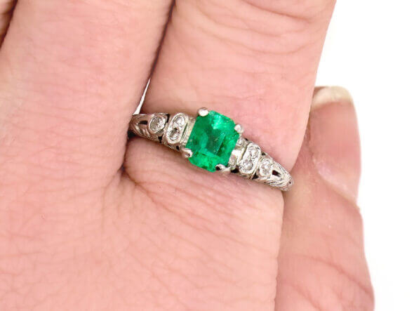 Platinum 1.02 Carat Emerald and Diamond Ring