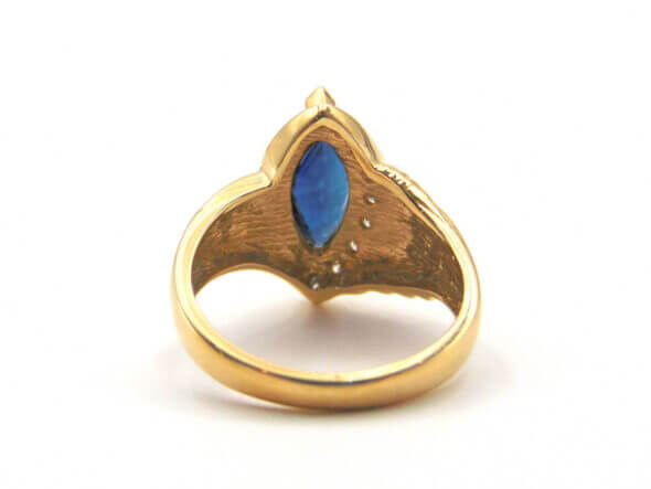 14 Karat Yellow Gold Marquise Cut Sapphire and Diamond Ring back view