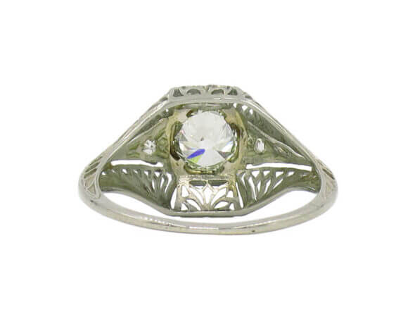 18 Karat White Gold Filigree Diamond Ring, Circa 1930