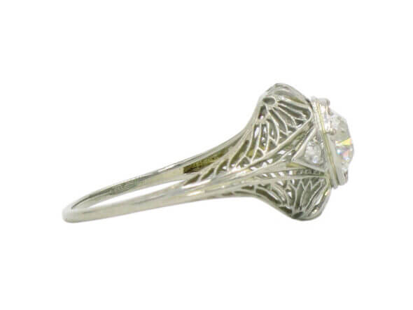 18 Karat White Gold Filigree Diamond Ring, Circa 1930