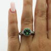 3.10 Carat Teal Sapphire | Diamond Ring in 18K White Gold on finger